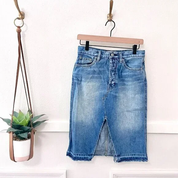 Free People We the Free Midi Cloudless Denim Skirt Blue Size 27 - Picture 2 of 8